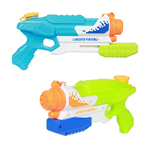 Toi-Toys Wasserpistole Blau oder Grün - Wasserspritzpistole Wasserschlacht Blaster mit Großer Reichweite Wasserspielzeug Strandspielzeug Pool Spielzeug, Schwimmbad Strand - ab 3 Jahren von Toi-Toys