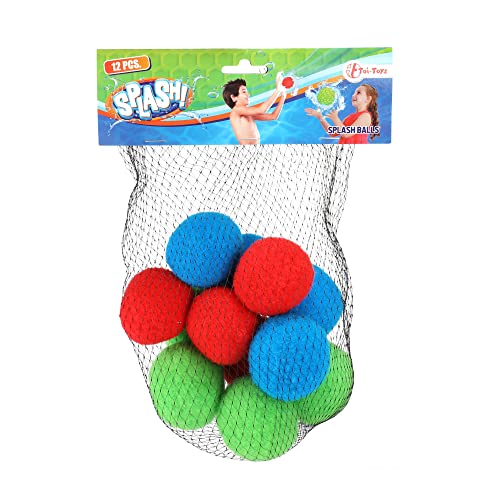 Toi-Toys Wiederverwendbare Wasserbomben Splash - 12 Stück - Ø 5 cm Wasserbälle Set im Netztasche - Wasserspielzeug Kinder Wasserschlacht Pool Spielzeug, Schwimmbad, Meer, Strandspielzeug von Toi-Toys