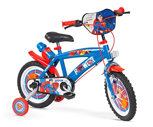 Kinderfahrrad Superman 14 Zoll mit Stützrädern Speichenschutz Trinkflasche 4-6 Jahre von Toimsa