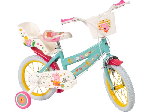 TOIMSA Kinderfahrrad Peppa Pig 14 Zoll mit Stützrädern Korb Puppensitz Alter 4-6 Jahre von Toimsa