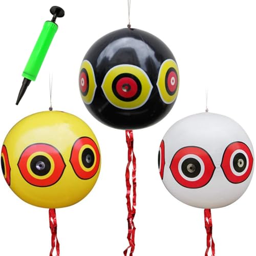 3 Stück Vogelabwehrballon mit Pumpe, Vogelabwehr-Ballon, Vogelschreck für Spatzen, Abwehrballons Vogelfrei Ballon Set Runde Vogelscheuche zum Aufhängen, mit Reflektierenden Augen und Knisterstreifen von Tokaneit