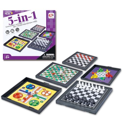 Schachspiel Kinder, 5 in1 Schach und Dame, 5 in 1 Schachspiel Hochwertig, Chess Board Set Klappbar, 5-in-1 Schachspiel Magnetisch, für Party Familie Aktivitäten, Reiseschach, Schachspiel Kinder von Tokaneit