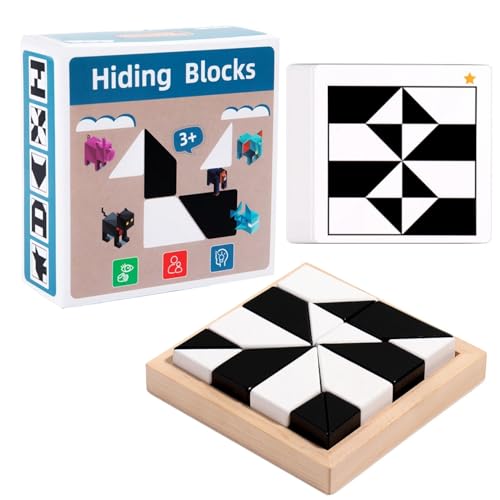 Schwarz Weiß Block Puzzles Geometrische Form Puzzles Montessori Brettspiele Spielzeug 3D Puzzles Block Puzzle für Kleinkinder, Parent-Child Interactive Tabletop Game, Geschenke für Jungen Mädchen von Tokaneit