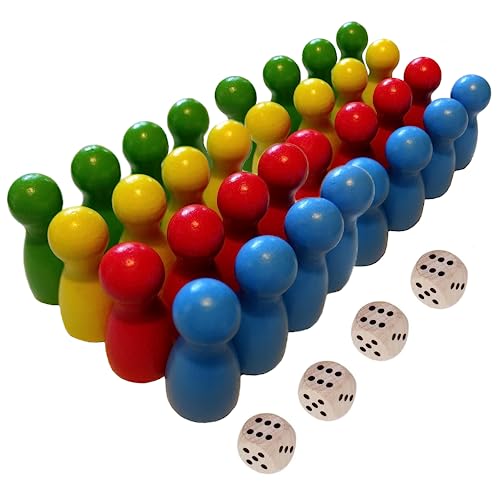 Spielfiguren aus Holz für Brettspiele, Bunte Spielfiguren, Holzpuppen Spielfiguren, 40 Stück Halmakegel aus Holz und 4 Stück Würfel aus Holz, Bunte Spielfiguren von Tokaneit