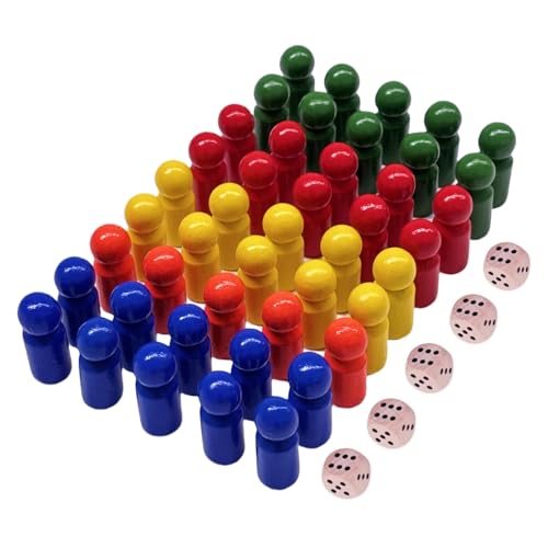 Spielkegel Set, Wooden Toy Figures for Board Games, Spielfiguren aus Holz für Brettspiele 50 Stück und 5 Stück Würfel aus Holz, Bunte Spielfiguren, Ergänzungen zu Brettspielen (5 Farben) von Tokaneit