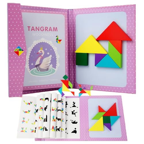 Tangram Magnetisches Spiel aus Holz Kinder, Magnetische Tangram Puzzles, Tangram Kinder Geometrische Formen HolzPuzzles, Kinder Pädagogisches Spielzeug Geschenk von Tokaneit