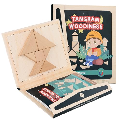 Tangram Magnetisches Spiel aus Holz Kinder, Magnetische Tangram Puzzles, Tangram Kinder Geometrische Formen HolzPuzzles, Kinder Pädagogisches Spielzeug Geschenk von Tokaneit