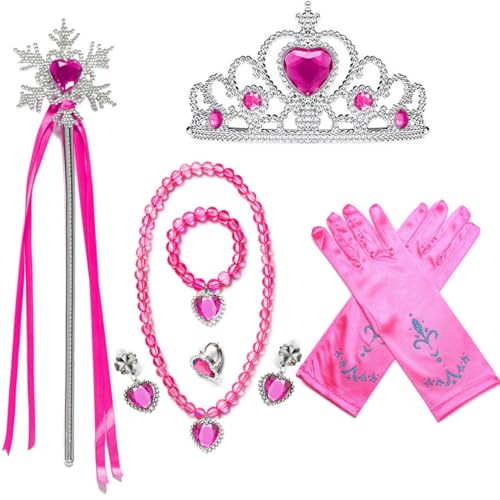 Tokaneit 7 tlg Mädchen Dress up Zubehör, Prinzessin Krone Mädchen, Set für Mädchen mit Krone, Zauberstab, zum Anziehen (Rosa) von Tokaneit