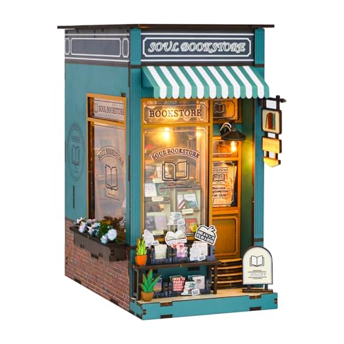 Tokenhigh Book Nook Kits Gartenhaus, DIY Miniatur Haus Kit 3D Holzpuzzles Buchstützen Bücherregal Dekoration mit LED-Lichtern für Weihnachten Geburtstag Geschenke (Buchladen) von Tokenhigh