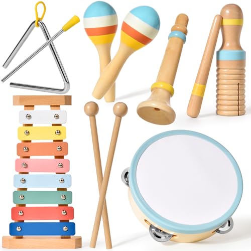 Baby Musikinstrumente Montessori-Holzspielzeug für Kleinkinder von 1-3 Jahren, 6 in 1 Musikinstrumente Holzspielzeug,Montessori Spielzeug ab 3 Jahre mit modernem Boho-Xylophon für Kinder Vorschulbildu von Tokiyis