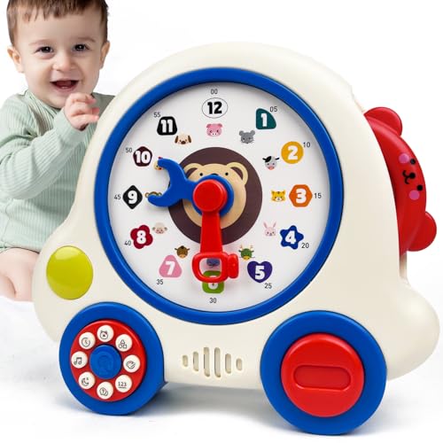 Montessori Lernuhr Uhr-Spielzeug, Interaktives Musikspielzeug für 18 Monate, Baby Spielzeug mit Tier, Form, Farbe, Elektronisches Sensorisches Lernspielzeug Geschenk für Babys 2 3 4 Jahr Deutsch von Tokiyis