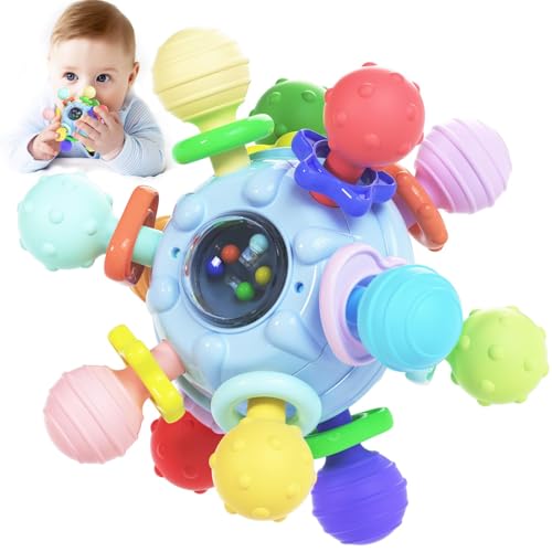 Tokiyis Baby-Spielzeug, Baby ab 3 Monate, Silikon-Beißring,Sensorik Rassel Greifball Babyspielzeug aus Silikon, Montessori Motorikspielzeug Babyrassel für Babys von 3-18 Monaten von Tokiyis