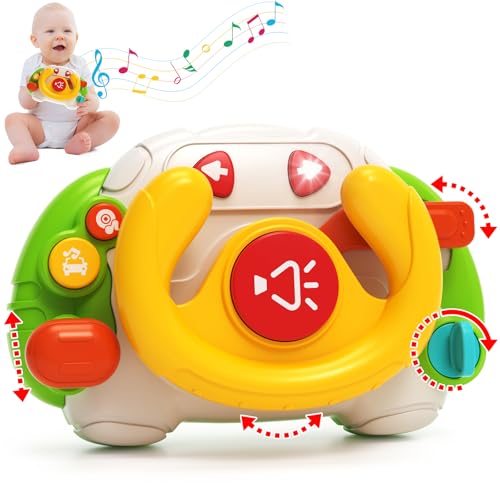 Tokiyis Baby Spielzeug ab 6 Monate,Cartoon Auto Lenkrad Kinder Spielzeug,Montessori Spielzeug ab 1-3 Jahre mit Musik & Licht, Motorikspielzeug ab 12 Monate,ernspielzeug Baby Geschenk Jungen Mädchen von Tokiyis