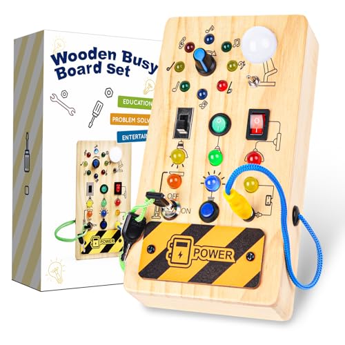 Montessori Busy Board Lichtschalter Holzspielzeug ab 1 Jahr, Elektronisches Baby Activity Board Motor Activity Toy 18 Monate, Sensorisches Lernspielzeug Geschenk für Jungen und Mädchen 2 3 4 Jahre von Tokiyis