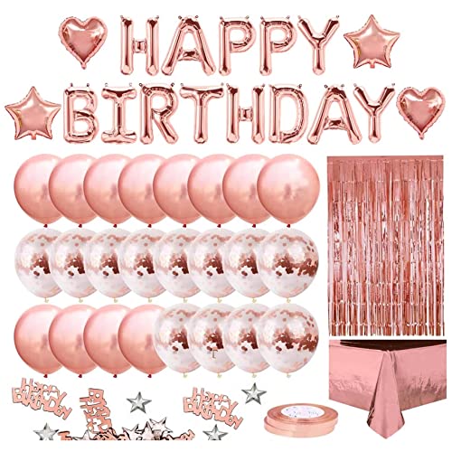 Tolaily Geburtstags Feier Dekoration für MäDchen Frauen Alles Gute zum Geburtstag Banner Rose Gold Fransen Vorhang Folie Tisch Decke von Tolaily