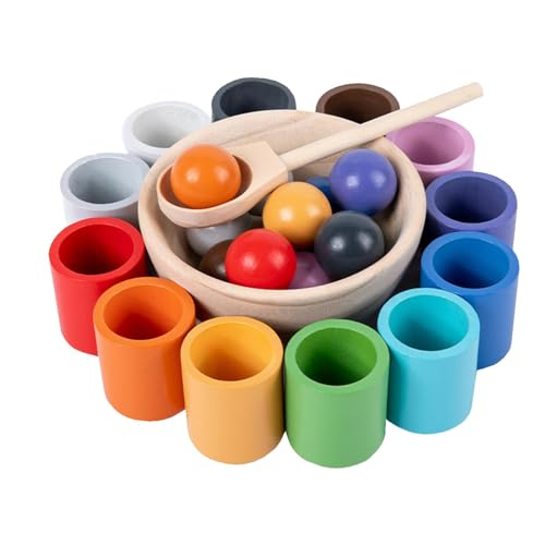 Ball-Farbsortierspielzeug – 26-teiliges Farbsortierspielzeug aus Holz für Kleinkinder | Regenbogenkugeln in Tassen, Spielzeug, Holzsortierspiel, Kugel-Farbsortierung, sensorisches Spielzeug von Toliya