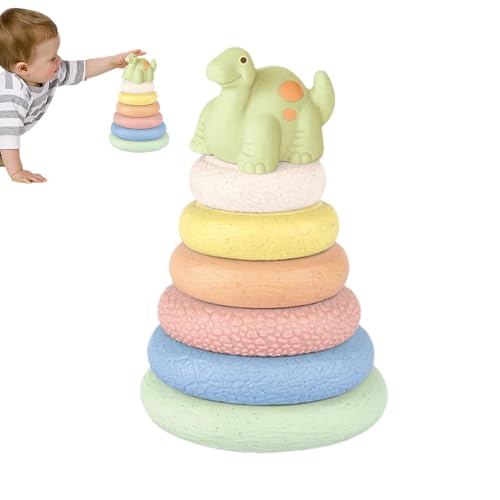 Toliya Stapelspielzeug für Kinder,Stapelringe für Babys, Sensorisches Stapelspiel Silikonbausteine, Dinosaurier-/Schloss-Design, Frühlernspielzeug mit BB-Sound für Kinder, und Mädchen von Toliya