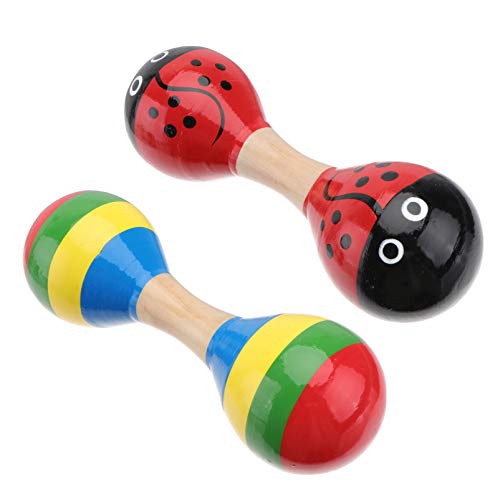 Tomaibaby Maracas Holz Rumba Doppelkopf Rassel Shakers Holzschellen mit Sand Schlaghammer Musikinstrumente Spielzeug für Kinder Party Spiele Geschenk 2 Stück ( Zufällige Farbe ) von Tomaibaby