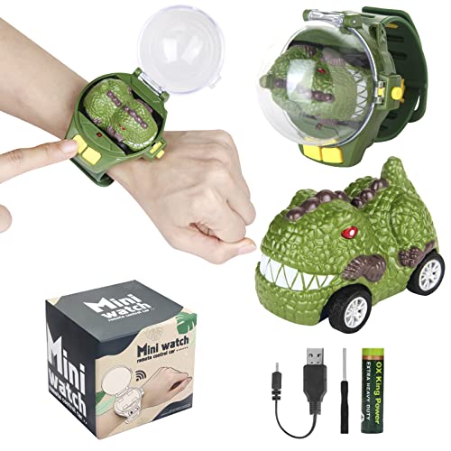 Mini Fernbedienung Auto Uhr Halloween Spielzeug für Kinder,2.4 GHz abnehmbare Rennwagen Armbanduhr Spielzeug mit USB-Aufladung Nette Weihnachten Neujahr Cartoon RC Kleines Auto Outdoor,Dinosaurier von Tomatong