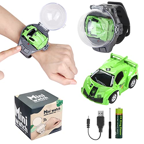 Mini Fernbedienung Auto Uhr Spielzeug für Kinder Halloween,2.4 GHz abnehmbare Rennwagen Armbanduhr Spielzeug mit USB-Aufladung Nette Weihnachten Neujahr Cartoon RC Kleines Auto Spiel Geburtstag,Grün von Tomatong