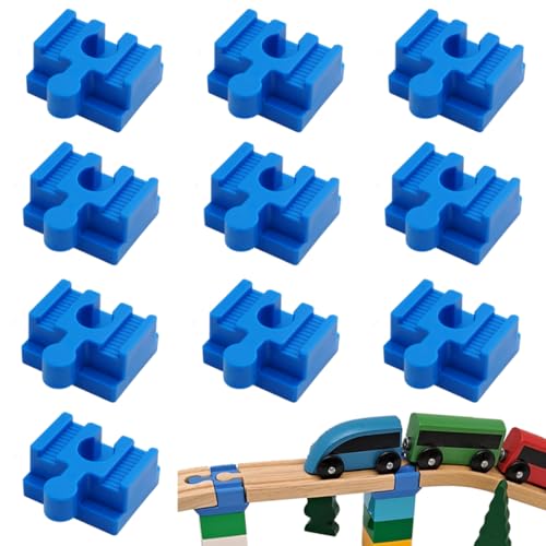 Tomedeks 10 Stück Kunststoff-Zugschienen-Zubehör, 3,8 x 2,3 x 2 cm, Schienenverbindung, Schienenadapter, kompatibel mit den meisten großen Holzeisenbahnmarken Duplo/Brio (Blau, C) von Tomedeks