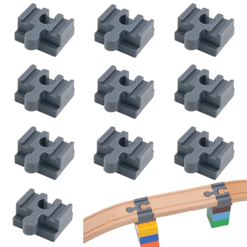 Tomedeks 10 Stück Kunststoff-Zugschienen-Zubehör, 3,8 x 2,3 x 2 cm, Schienenverbindung, Schienenadapter, kompatibel mit den meisten großen Holzeisenbahnmarken Duplo/Brio (Grau, B) von Tomedeks