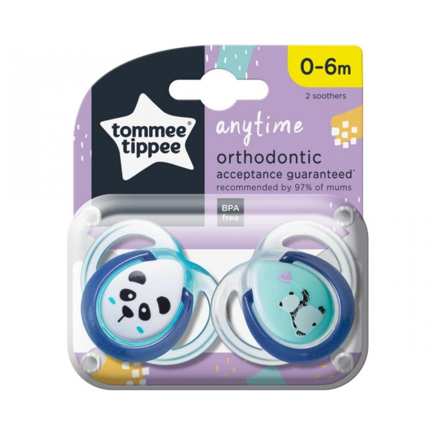 Tomme Tippee Set 02 Succhietti 0-6 mesi in silicone Anytime Ortodontico Panda Bianco e Azzurro von Tommee Tippee