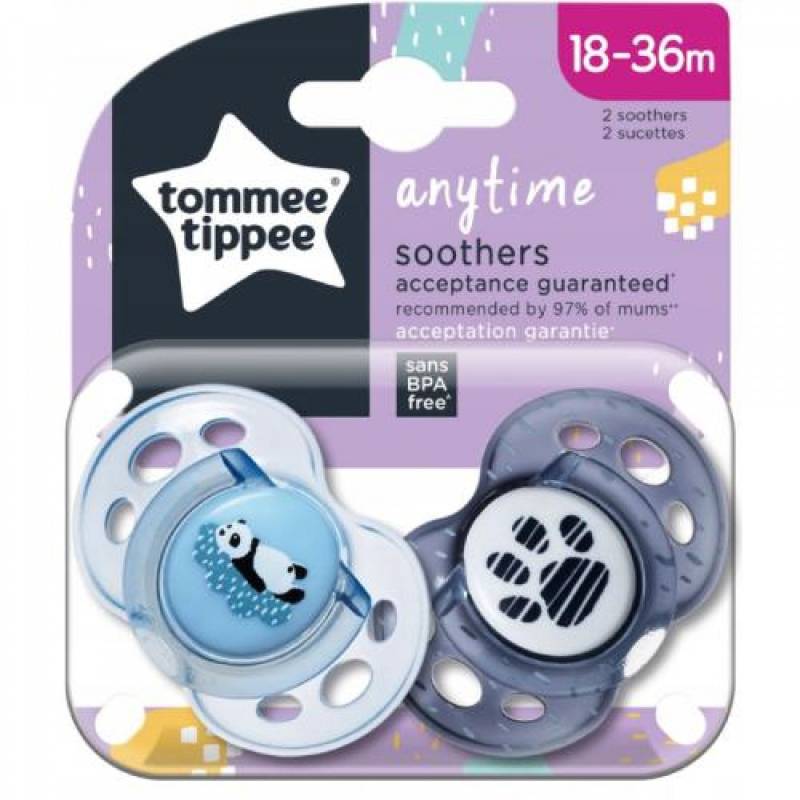 Tommee Tippee Set 02 Succhietti Anytime 18-36M Silicone Ortodontica Panda & Impronta Azzurro Blu von Tommee Tippee