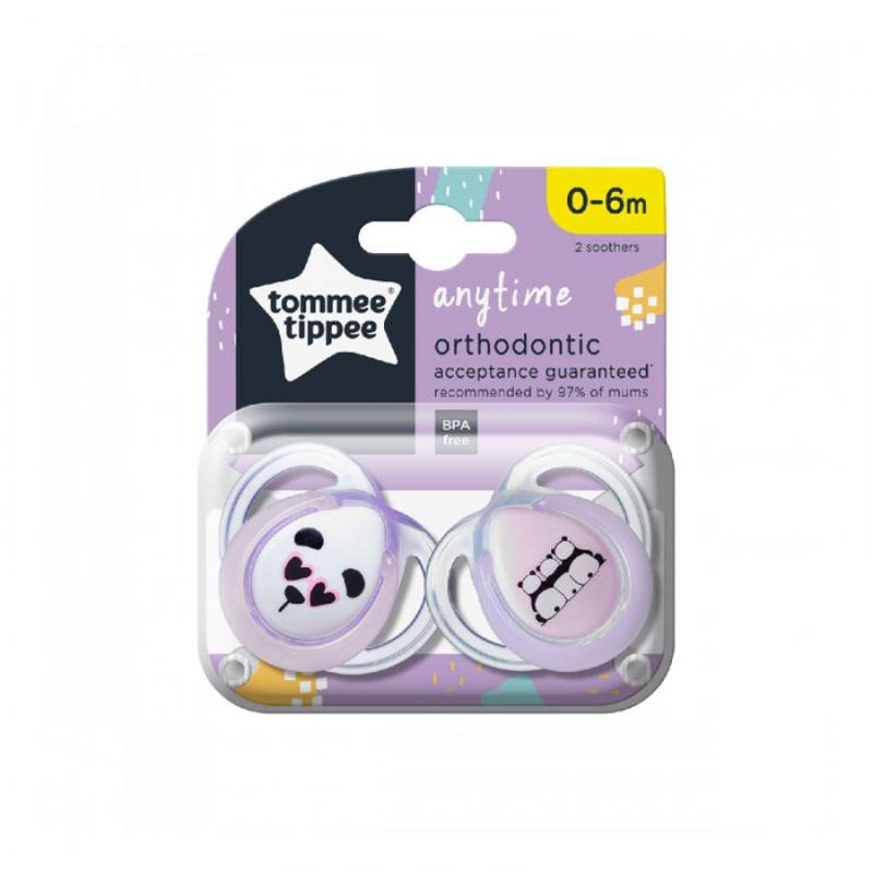 Tommee Tippee Set 02 Succhietti Anytime Ortodontico 0-6 mesi in Silicone Lavanda Panda von Tommee Tippee