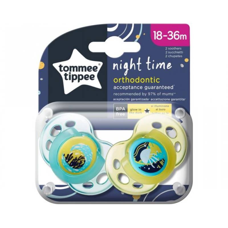 Tommee Tippee Set 02 Succhietti Night Time 18-36m in Silicone Giallo-Verde Acqua von Tommee Tippee