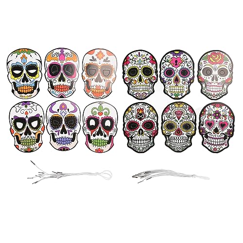 Tomotato 12 Stück Day of the Dead Gesichtsmaske mit elastischem Band, Gesichtsbemalung Schädelmaske Halloween-Kostüm für Halloween-Party, Horror-Party, Mottoparty Tomotato 12 Stück Day of the Dead Gesichtsmaske mit elastischem Band, Gesichtsbemalung Schädelmaske Halloween-Kostüm für Halloween-Party, Horror-Party, Mottoparty von Tomotato