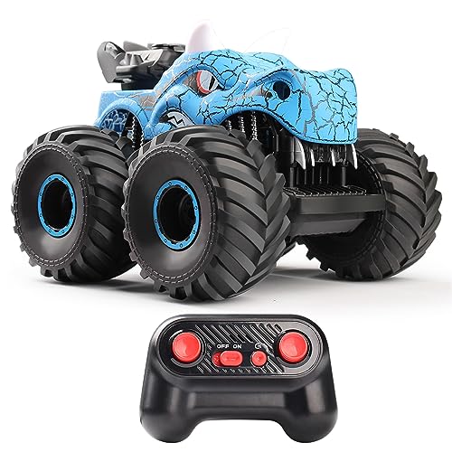 Tomotato Ferngesteuertes Auto, ferngesteuertes Dinosaurierauto 1:16 RC Tier-Stuntfahrzeug 360 ° Drehung RC-Auto Dinosaurierspielzeug Monster RC-Auto für Jungen und Kinder (Blau) von Tomotato