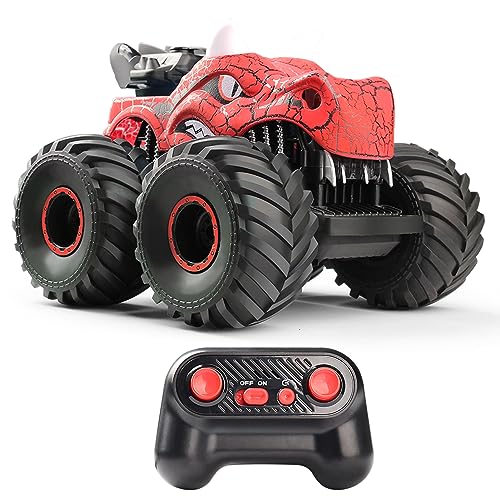 Tomotato Ferngesteuertes Auto, ferngesteuertes Dinosaurierauto 1:16 RC Tier-Stuntfahrzeug 360 ° Drehung RC-Auto Dinosaurierspielzeug Monster RC-Auto für Jungen und Kinder (Rot) von Tomotato