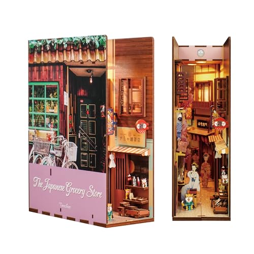 Tonecheer DIY Book Nook Japan Kit Modellbausatz 3D Puzzle aus Holz für Erwachsene zum Baue Miniatur Haus Kit Nook art Haus Kit Bastelset mit Licht geschenk frau männer(Der japanische Lebensmittelladen von Tonecheer