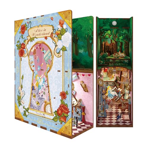 Tonecheer DIY Book Nook Kit 3D Holzpuzzle Modellbausatz für Erwachsene, Miniatur Haus Kit mit Licht Booknook Kit Bastelset Personalisierte Geschenke für Frauen und Männer (Alice im Wunderland) von Tonecheer