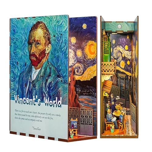 Tonecheer DIY Book Nook Kit 3D Holzpuzzle Modellbausatz für Erwachsene, Miniatur Haus Kit mit Licht Booknook Kit Bastelset Personalisierte Geschenke für Frauen und Männer (Vincents Welt) von Tonecheer