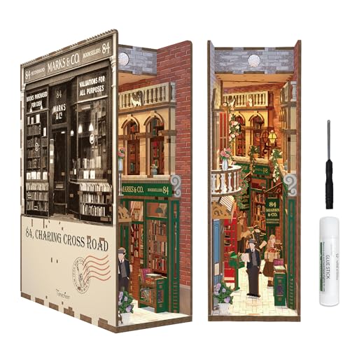 Tonecheer DIY Book Nook Kit Modellbausatz 3D Puzzle aus Holz für Erwachsene zum Baue Miniatur Haus Kit Puppenhäuser Haus Kit Bastelset mit Licht Personalisierte Geschenke(84 Charing Cross Road) von Tonecheer