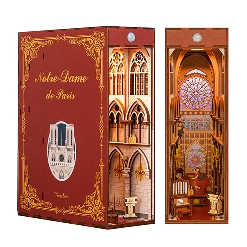 Tonecheer DIY Book Nook Kit Modellbausatz 3D Puzzle aus Holz für Erwachsene zum Baue Miniatur Haus Kit Puppenhäuser Miniatur Haus Kit Bastelset mit Licht Personalisierte Geschenke(Notre-Dame de Paris) von Tonecheer