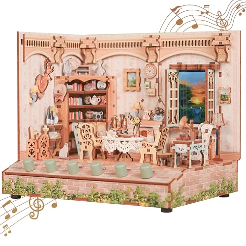 Tonecheer DIY Miniatur Das Hirtenhaus Minihaus Modell Kits für Erwachsene zu Bauen, 3D Holzpuzzle Modellbausatz mit Sound-Effekte Bücherregal, Dekoration Weihnachten Geschenke für Frauen Männer von Tonecheer