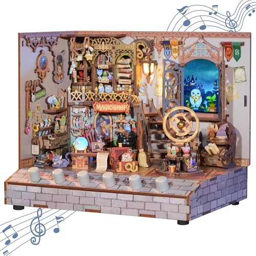 Tonecheer DIY Miniatur Zauberladen Minihaus Modell Kits für Erwachsene zu Bauen, 3D Holzpuzzle Modellbausatz mit Sound-Effekte, Bücherregal Dekoration Weihnachten Geschenke für Frauen Männer von Tonecheer