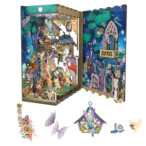 Tonecheer x British Library DIY Book Nook Kit: Shakespeare 3D-Holzpuzzle für Erwachsene, Miniatur-Haus-Kit, Booknook-Bücherregal-Einsatz, Dekor mit LED-Leuchten Geschenkidee für Bibliophiles von Tonecheer