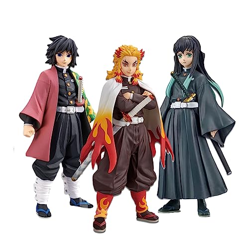 Anime 16cm Tomioka Rengoku Tokitou Muichirou Action Figur, Kimetsu No Yaiba PVC Modell Sammlung Statue Desktop Ornamente, 3Pcs von Tongyundacheng