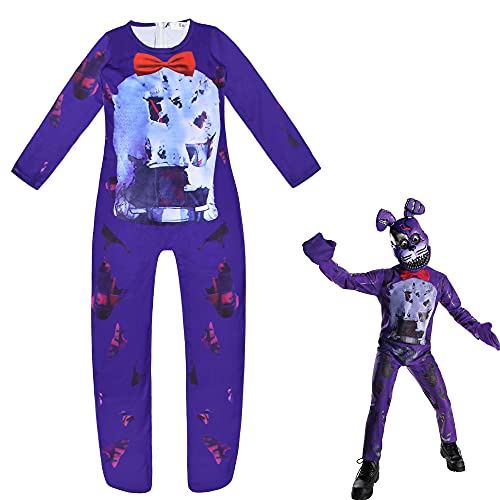 Tongyundacheng FNAF Nightmare Bonnie Cosplay Bodys für Kinder Five Nights Cosplay Halloween Party Kostüme Jumpsuit, Lila Hase, XXL von Tongyundacheng