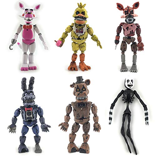 FNAF Nightmare Foxy Bear Chica-Figuren, Spielzeugpuppen für Geburtstagsgeschenke, Kuchenaufsätze, 6 Stück von Tongyundacheng