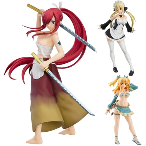 Tongyundacheng 3 Stück Fairy Tail Anime Figuren Lucy Heartfilia Erza Scarlet Actionfigur Stehmodell PVC Anime Charakter Statue Desktop Dekorationen Sammlerstück Geschenke von Tongyundacheng