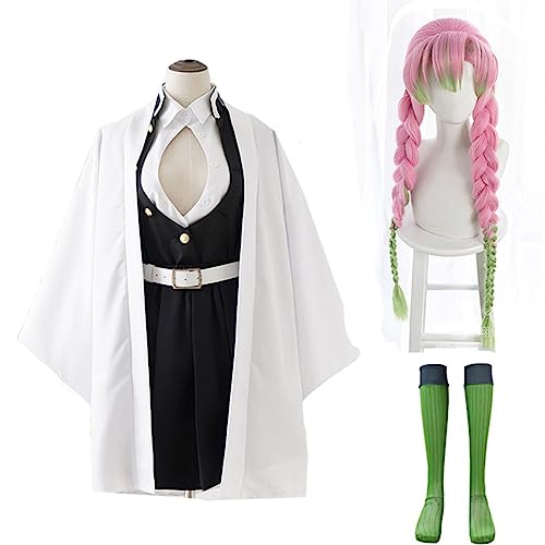 Tongyundacheng Anime Cosplay Kostüm Kanroji Mitsuri Cosplay Kimono, Kimetsu No Yaiba Halloween Outfit mit Perücke für Erwachsene Kinder von Tongyundacheng