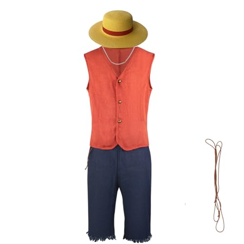 Tongyundacheng Anime Monkey D. Luffy Cosplay Kostüm Full Set Halloween Kostüm Luffy Outfit mit Straw Hat von Tongyundacheng