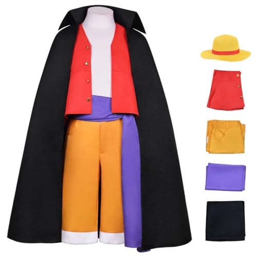 Tongyundacheng Anime Monkey D. Luffy Cosplay Kostüm Luffy Uniform Outfits mit Strohhut für Halloween Party Karneval Performance von Tongyundacheng