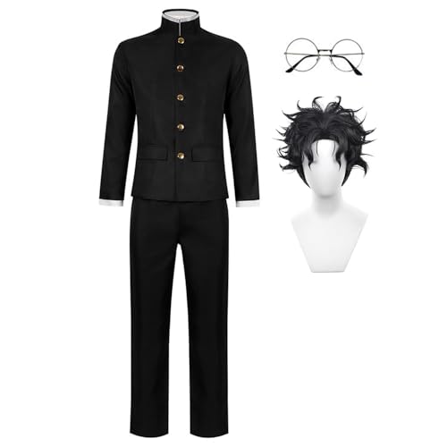 Tongyundacheng DanDaDan Okarun Cosplay Kostüm Ken Takakura Cosplay Schuluniform Schwarze Jacke Hose mit Brille Komplettset Halloween Party Outfit für Männer von Tongyundacheng