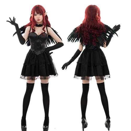 Tongyundacheng Erwachsene Damen Halloween Kostüm Weißer Engel/Schwarzer Teufel Cosplay Kleid Anime Charakter Kostüm Komplett-Set für Frauen von Tongyundacheng